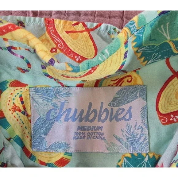 Chubbies Shirt Mens Medium Green Short Sleeve Button Up‎ Sombrero Fiesta Novelty - Picture 3 of 6